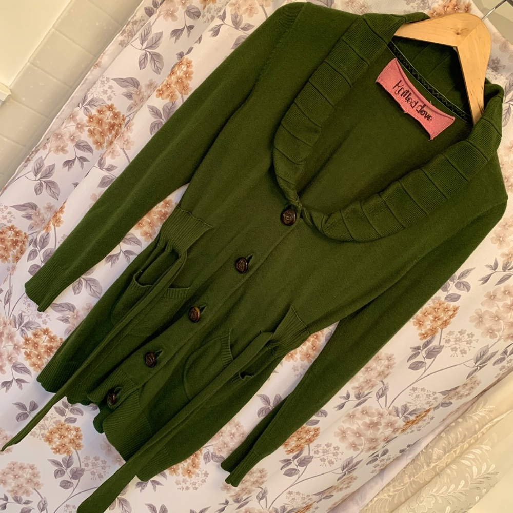 Anthropologie Knitted Dove Emerald Green Cardigan Sweater - Picture 3 of 13
